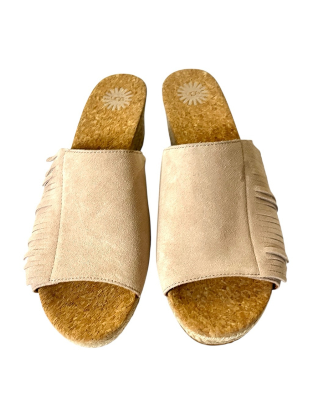 UGG Danes Women’s Tan suede fringe wedge sandals size 10